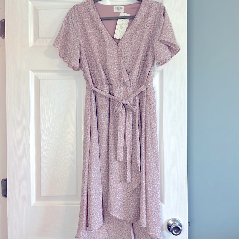 Sienna Sky Wrap Midi dress with tie